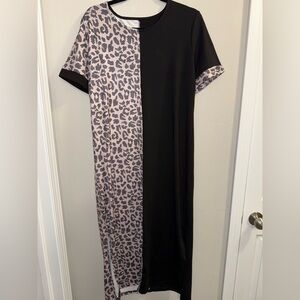 Cheetah leopard print color block split midi women’s dress size medium